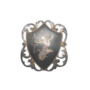 Siam 925 Sterling Silver Niello Ware Hindu Goddess Brooch Pin Open Work Vintage
